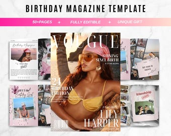 Personalized Birthday Magazine Template, Friend Gift (Digital Download)