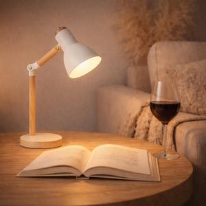Nordic Wooden Desk Lamp – Scandinavian Adjustable Reading Light, Minimalist Bedside Lamp, Cozy Study Lamp, Modern Boho Table Lighting