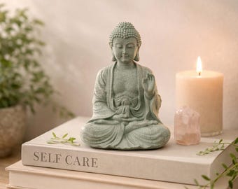 Mini statua di Buddha in arenaria: decorazione per la meditazione zen per la casa, piccola statuetta spirituale per mensola, regalo per la meditazione