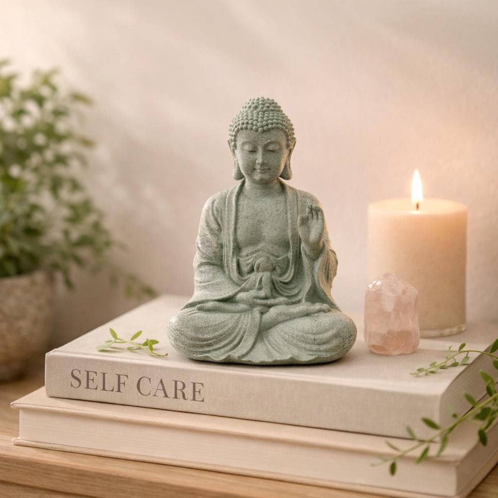 HYFAN Mini meditatie Boeddha standbeeld harmonieus yoga beeldje verzamelbaar handwerk Feng Shui sculptuur decor voor thuiskantoor plank desktop (brons