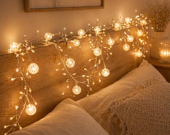 Warm White Fairy String Lights 6m – Cozy Bedroom Decor, Romantic LED Garland, Aesthetic Wall Lights, Soft Glow Room Lighting for Women