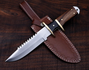 Cuchillo Bowie artesanal con funda de cuero | Cuchillo de hoja fija | Cuchillo de caza con mango de madera | Cuchillo de camping personalizado | Regalo para hombres | HavnBlades