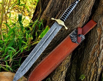 Cuchillo de hoja fija con diseño de HavnBlades, hecho a mano, con funda de cuero.