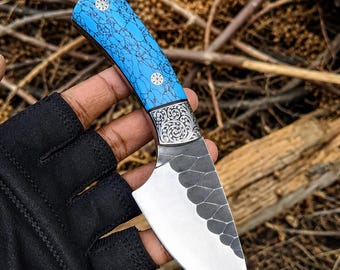 Cuchillo de hoja fija con mango turquesa hecho a mano | Cuchillo artesanal personalizado | Cuchillo de colección | Regalo EDC para hombres | HavnBlades