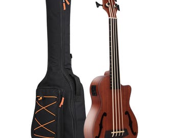 Batking Ukulele Bass UBass Baritone 30 Inch Mahogany F-Holes Fretless/EQ Gig Bag