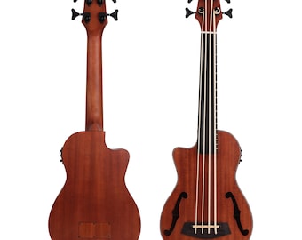 Left-handed Batking Bass Ukulele UBass Baritone 30'' F-Holes Fretless/EQ Gig Bag