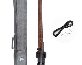Travel Bass Guitar Electric Headless Bass 5 Strings Fretless with Gigbag