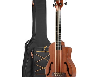 Bass Ukulele UBass Baritone 30 Inch Mahogany F-Holes Cutaway Style W/EQ Gig Bag