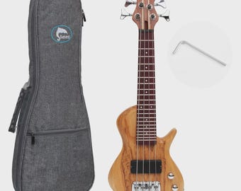 Mini Electric Ubass: 4-String Fretted Travel Bass w/Gig Bag