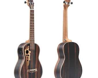 Batking Ukulélé électrique acoustique ténor All Blackwood 26 pouces avec barre de renfort/WQ