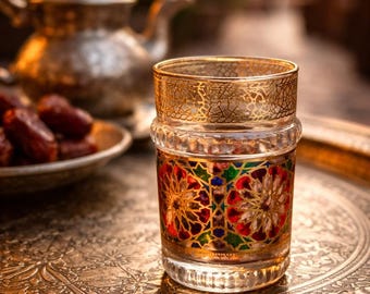 Vaso de té marroquí vintage para uso diario, con estampado floral pintado a mano, regalo tradicional para el ritual del té, auténtica decoración marroquí.