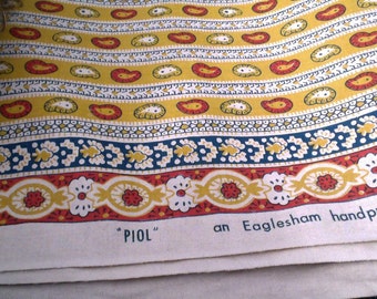 3 yards Vintage Upholstery Fabric Eaglesham Hand Print 50 inches wide