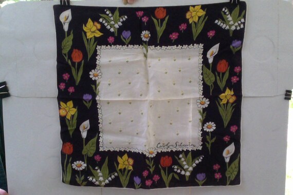 Vintage floral hankie signed Carolyn Schnurer