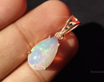 Natural Fire Opal Pendant Charm 925 Sterling Silver Pendant Necklace