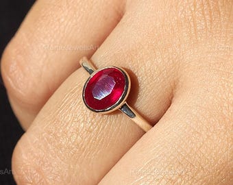Anello con rubino rosa naturale, anello in argento sterling 925, regalo delicato e minimale per lei