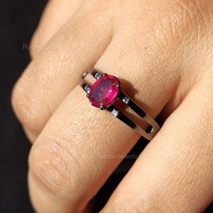 Anillo de rubí rosa natural, hecho a mano en plata de ley 925, anillos llamativos para mujer.