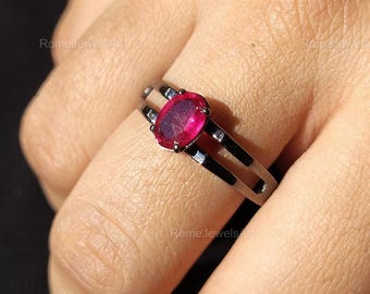 Anel com Rubi Rosa Natural, Feito à Mão em Prata de Lei 925, Anel Marcante para Mulheres