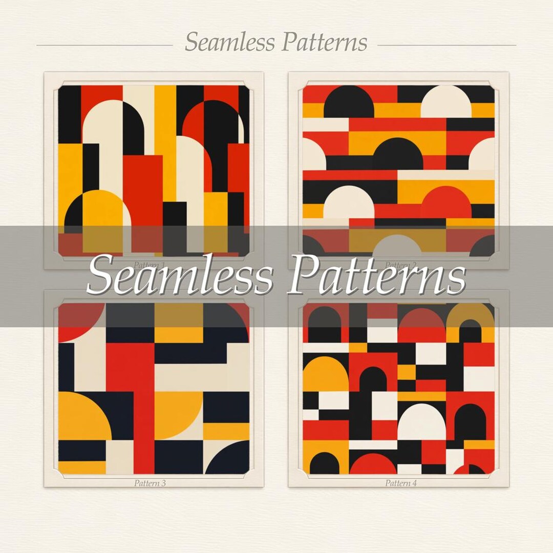 Bauhaus Seamless Geometric Patterns | Arch Shapes Digital Paper | Bold ...