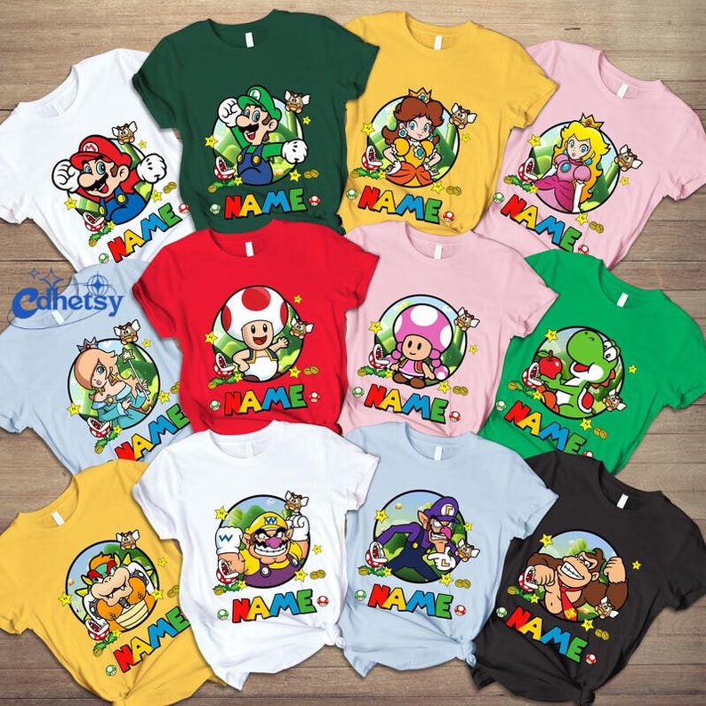 Personalized Super Mario Halloween Costume Shirt, Super Mario Family Matching Shirt, Mario Birthday Squad Shirt, Halloween Party Tee zdjęcie 2