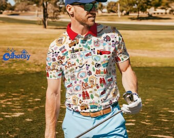 Lightning McQueen Goft Polo Shirt, Pixar Cars Short Sleeve Polo Shirt, Disneyland Cars Land Family Vacation 2026, Mens Goft Polo Shirt