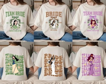 Coquette Princess Bachelorette Shirt, Disneyland Cinderella Bride T-Shirt, Rapunzel Bridesmaid Tee, Snow White Team Bride Sweatshirt