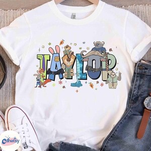 Camiseta personalizada con nombre de los personajes de Zootopia 2 de Disneyland, camiseta de Judy, Nick Wilde, Gary De_Snake, viaje familiar a Disneyland, cumpleaños de Zootopia 2 imagen 2