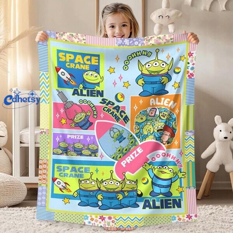 Pixar Toy Story Alien Blanket, Toy Story Alien Christmas Blanket, Toy Story Birthday Theme Party, Disneyland Blanket Christmas Gift image 1