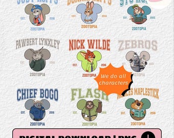 Vintage Disneyland Zootopia 2 Characters Group PNG, Judy Hopps Nick Wilde Gary DeSnake PNG, Zootropolis, Disneyland Family 2025 Trip