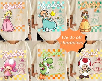 Customize All Characters Super Mario Retro Shirt, Family Matching Birthday Tee, Mario Fan Gifts