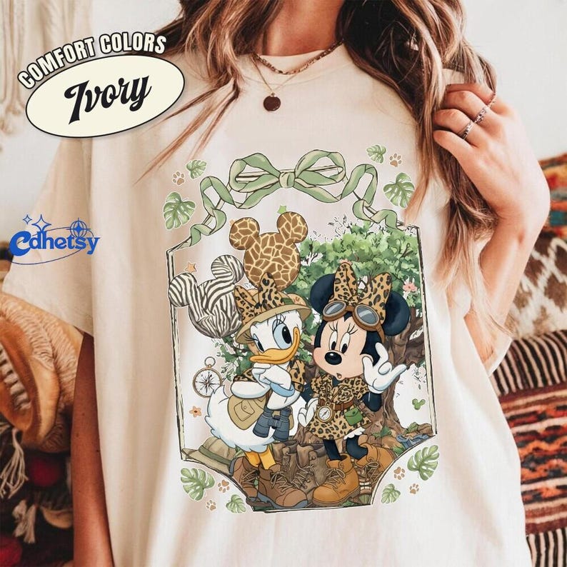 Retro Comfort Colors Minnie Daisy Animal Kingdom Shirt, Coquette Tree of Life Leopard Balloon Shirt,Disneyworld Family Matching Vacation Tee image 3