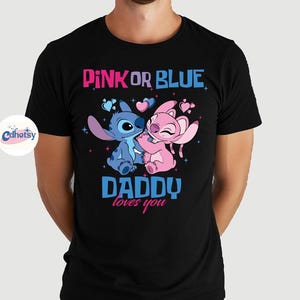 Camiseta para fiesta de revelación de género de Disneyland, camiseta de equipo rosa o azul, equipo Stitch y equipo Angel, camiseta a juego para baby shower de Disneyland imagen 3