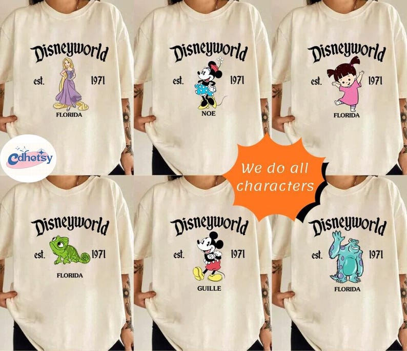 Custom Disneyworld All Characters Est 1971 Shirt, Disneyworld Florida 2026 Tee, WDW Holiday Trip Shirts, Disneyland Family Matching Tee image 1