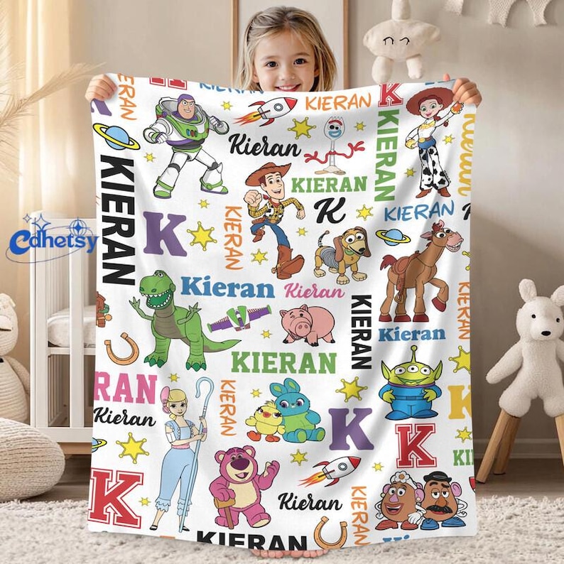 Personalized Toy Story Fleece Blanket, Toy Story Characters Blanket, Woody Buzz Lightyear Jessie, To Infinity And Beyond, Disneyland Blanket image 1