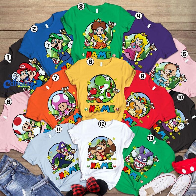 Personalized Super Mario Halloween Costume Shirt, Super Mario Family Matching Shirt, Mario Birthday Squad Shirt, Halloween Party Tee zdjęcie 1