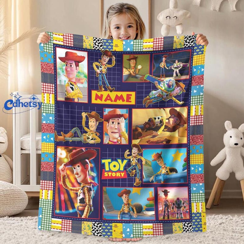 Personalized Disneyland Pixar Toy Story Blanket, Custom Name Baby Girl Boy Blanket, Toy Story Birthday Gift, Disneyland Xmas Blanket Gift image 1