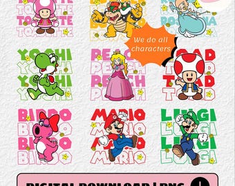 Personaggi di Super Mario in formato PNG coordinato per la famiglia, file digitale di Super Mario, PNG coordinato per feste a tema Mario, PNG per la famiglia di Mario, compleanno di Mario