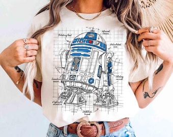 T-shirt vintage StarWars R2-D2 Astromech Droid Schematic, t-shirt The Last Jedi, voyage de vacances en famille Galaxy's Edge de Disneyland Hollywood Studios