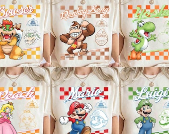 Customize All Characters Super Mario Retro Shirt, World Family Matching Holiday Trip Matching Tee, Super Mario Birthday Trip Gifts