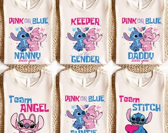 Chemise de soirée Disneyland Gender Reveal, t-shirt rose ou bleu, point de l'équipe et ange de l'équipe, sweat-shirt assorti pour baby shower Disneyland
