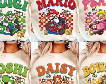 Camiseta retro de la película Super Mario Kart Bros., camiseta familiar de Mario Peach Yoshi Epic Universe, camiseta grupal de cumpleaños de Mario