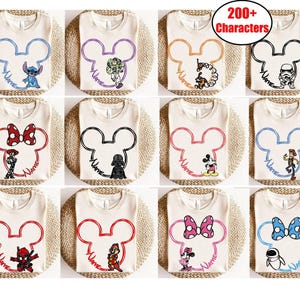 Customize Sketch All Disneyland Characters Family Matching Shirt, Custom Name Mickey and Friend Tee, Personalized Disneyland Group Matching Bild 1