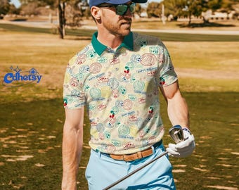 Mickey Golf Polo Shirt, Mickey Mouse Golfer Polo, Disneyland Golf Shirt for Men, Cartoon Golf Pattern Polo, Disneyland Golf Trip Outfit