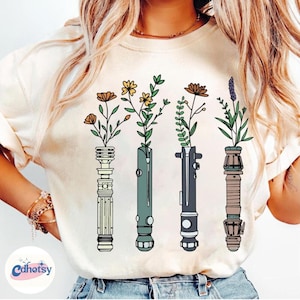 Floral Lightsaber StarWars Shirt, Disneyland Women's StarWars Tee, Flowers Lightsaber Tee, Darth Vader Shirt, Galaxy's Edge Trip 画像 1