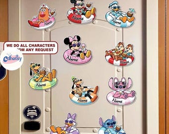 Disneyland Characters Summer Cruise magnet, Swimming floats Mickey & friends, Personalized 1st Cruise Magnet, DisneyCruise Family Magnet