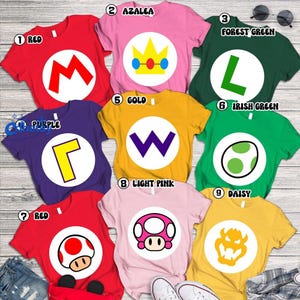 Super Mario Family Costume 2026 Shirt, Mario Luigi Princess Peach Shirt , Super Mario Halloween Costume T-Shirt, Mario Birthday Party Shirt image 1