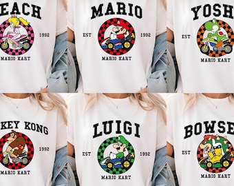 Custom Mario Kart Shirt, Mario Kart Characters Shirt, Mario Character Shirt, Mario Family Shirt, Super Mario Gaming Shirt, Mario Shirt
