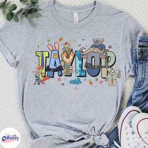Camiseta personalizada con nombre de los personajes de Zootopia 2 de Disneyland, camiseta de Judy, Nick Wilde, Gary De_Snake, viaje familiar a Disneyland, cumpleaños de Zootopia 2 imagen 4