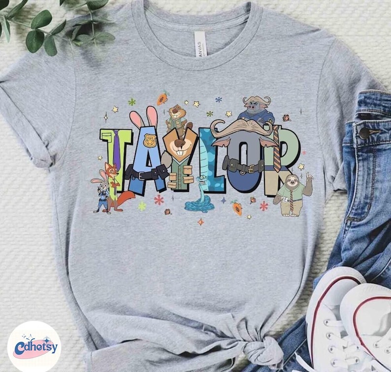 Camiseta personalizada con nombre de los personajes de Zootopia 2 de Disneyland, camiseta de Judy, Nick Wilde, Gary De_Snake, viaje familiar a Disneyland, cumpleaños de Zootopia 2 imagen 4
