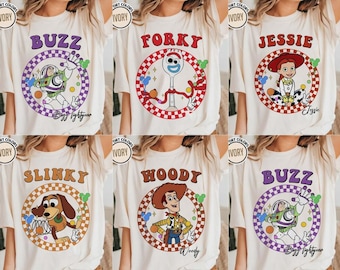 Disneyland Pixar Toy Story Checkered Shirt, Vintage Slinky Woody Buzz Jessie Rex Lotso Hamm Disneyland Family Vacation Tee, Disneyland Gift
