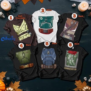 Custom Starwars Halloween Costume Shirt, Mandalorian Costume Tee, Halloween Group Gift 2026, Galactic Cosplay Top, Sci-Fi Movie Apparel image 2